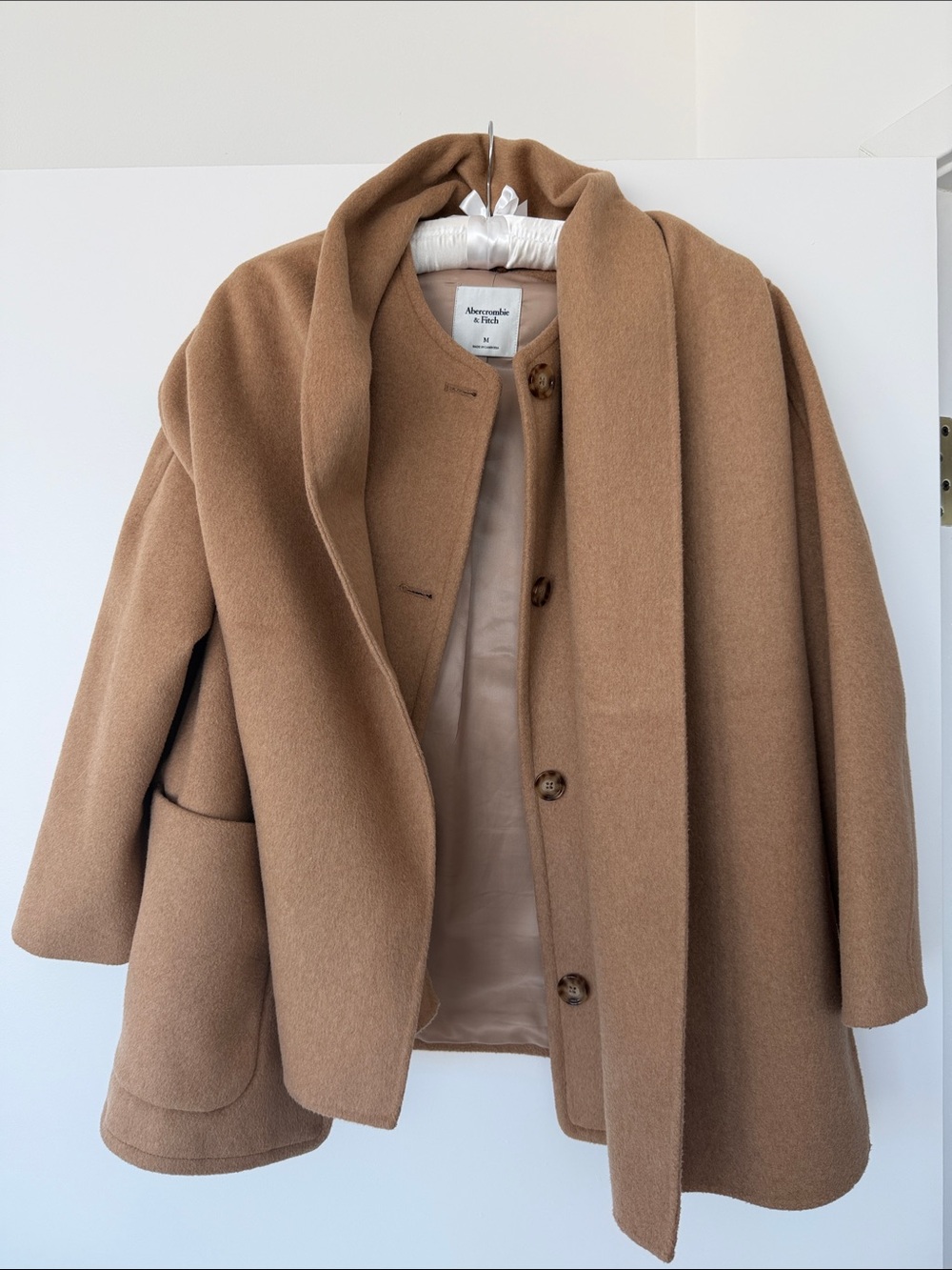 Abercrombie Removable Scarf Wool Blend Pea Coat Camel Size M